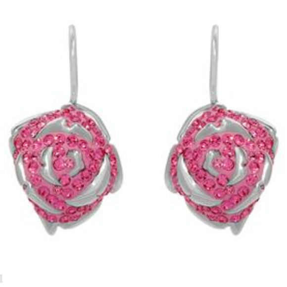 DESIGNER ROMANTIC ROSE PURPLE CRYSTALS SOLID .925 SILVER DANGLE EARRINGS**NEW! - Picture 4 of 5